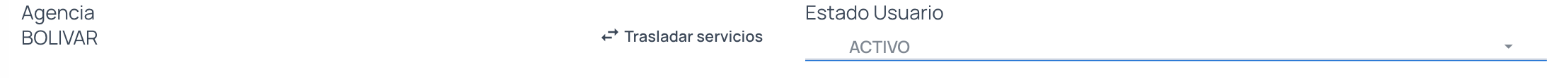 Campo Agencia de la pestaña Abonado, de solo lectura, con el enlace Trasladar servicios