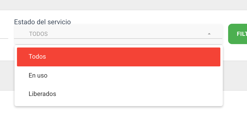 Filtro por estado del servicio